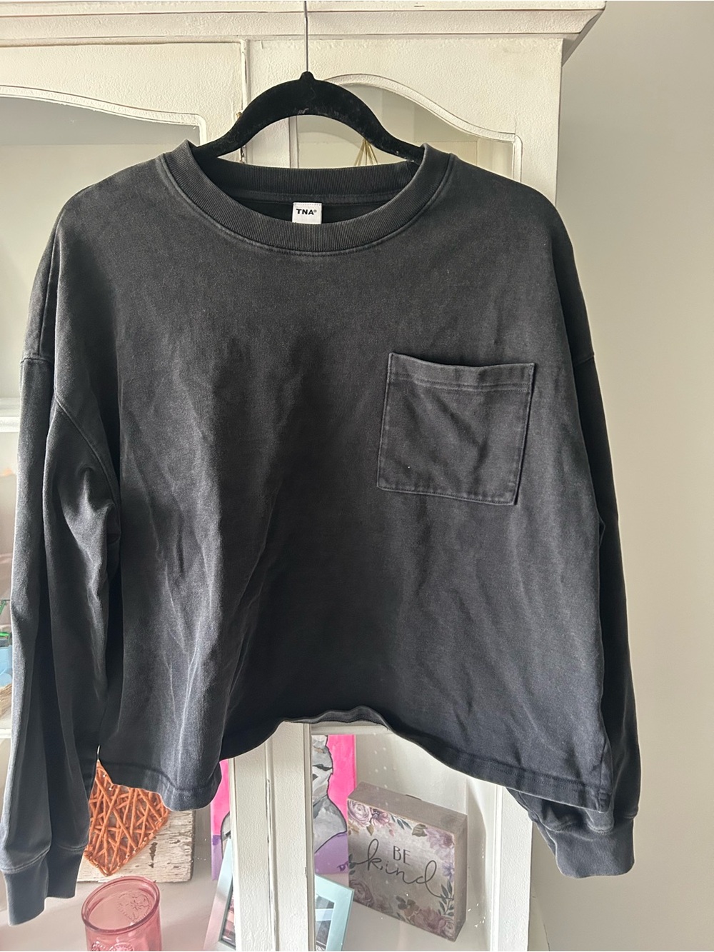 TNA Black Ribbed Crewneck Sweatshirt